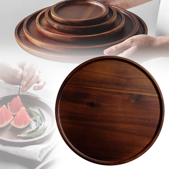 Liulin Round Wood Tray, Walnut Wooden Serving Tray, Rustic Round Decorative Tray for Living Room, Kitchen Counter and Coffee Table, Round Charcuterie Board, Wood Trays Home Decor, 5.1", Brown