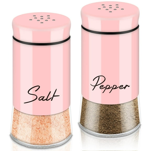 Liulin Salt and Pepper Shakers, Glass Salt Pepper Shaker Set with Transparent Bottom, Salt and Pepper Shakers Set for Home and Restaurant, Kitchen Decor, 5 oz, Pink