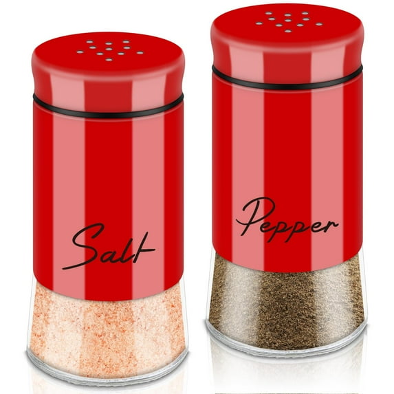 Liulin Salt and Pepper Shakers, Glass Salt Pepper Shaker Set with Transparent Bottom, Salt and Pepper Shakers Set for Home and Restaurant, Kitchen Decor, 5 oz, Red