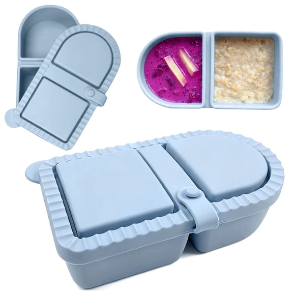 Liulin Silicone Snack Containers with Lids, Leakproof 2 Compartment Snack Box, Reusable Snack Pack Containers for Sauces, Dips and Salads, Portable Food Containers for Office Travel Picnic, Blue