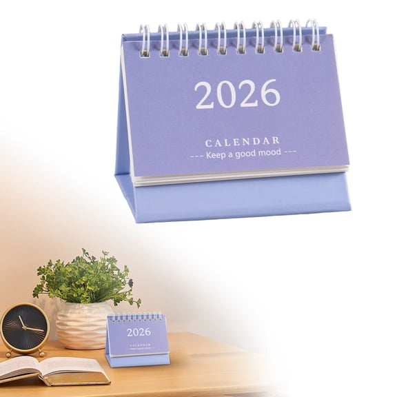 Liulin Small Desk Calendar 2026, 12 Months Standing Flip Desktop Calendar, Jan 2026 to Dec 2026, Mini Desk Calendar for Home Office School Supplies, Thick Paper, Twin-Wire Binding, 3.7" x 3", Purple