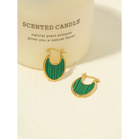 Liulin Vintage Geometric Oval Stainless Steel Hoop Earrings for Women Malachite Shell Hanging Earrings Waterproof Jewelry