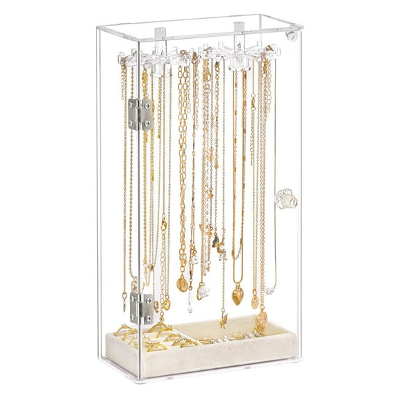 Liushuuuu Acrylic Necklace Display Stand Desktop Jewelry Organizer With Door Bracelet Little Girl Play Jewelry Earring Displays for Shows Women Organizer Wall Mounted Jewelry Storage Clear Jewelry