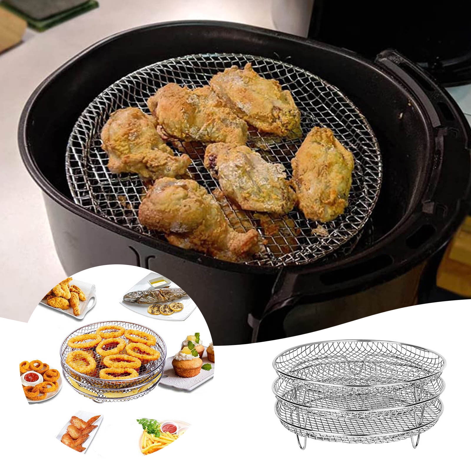 3-Tier Stackable Air Fryer Racks - 304 Stainless Steel Dehydrator Trays With Food Clip For Ninja Foodi Models - View #11