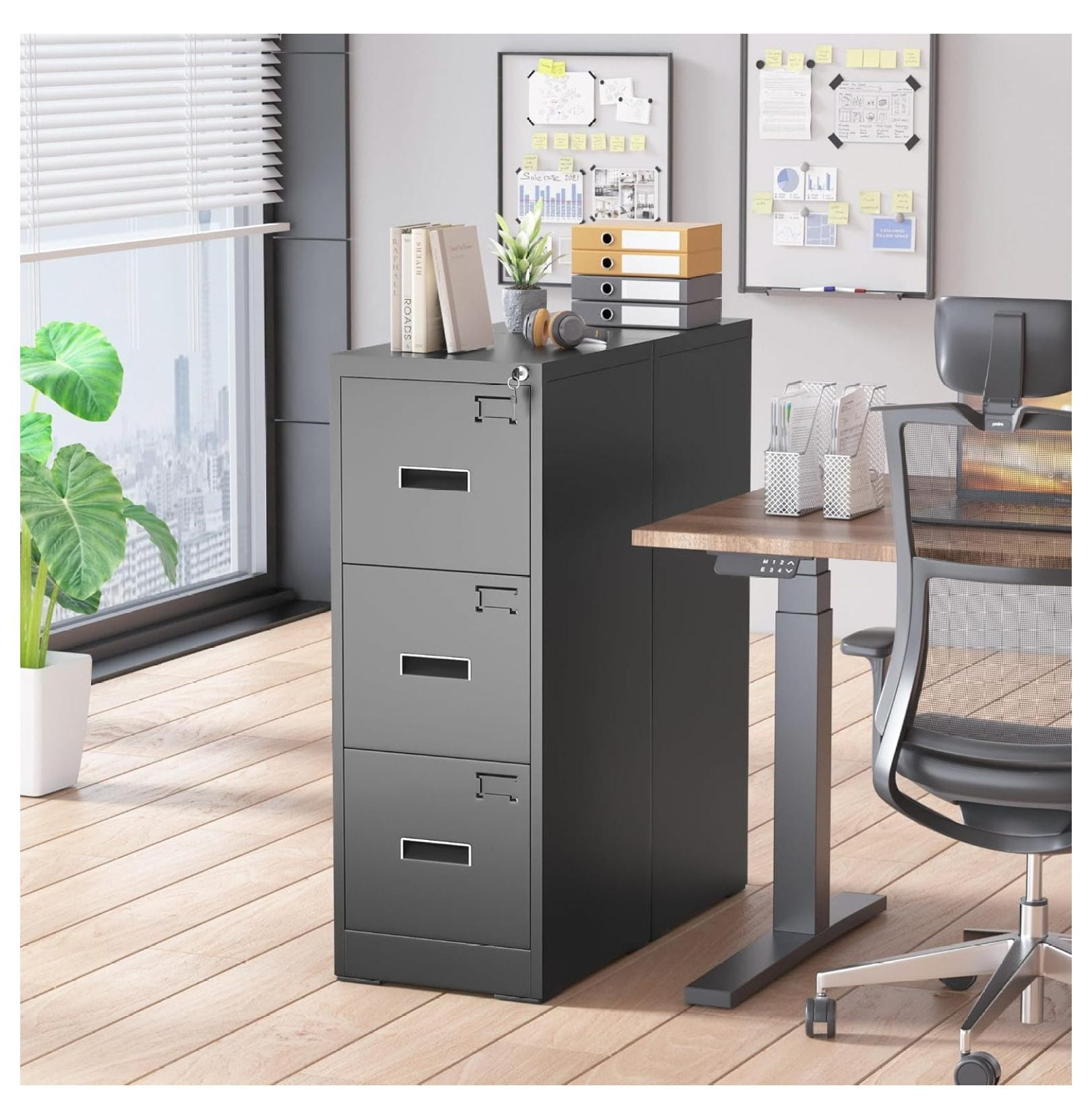 Liuyao 3 Drawer File Cabinet, 18” D Vertical File Cabinet with Lock ...