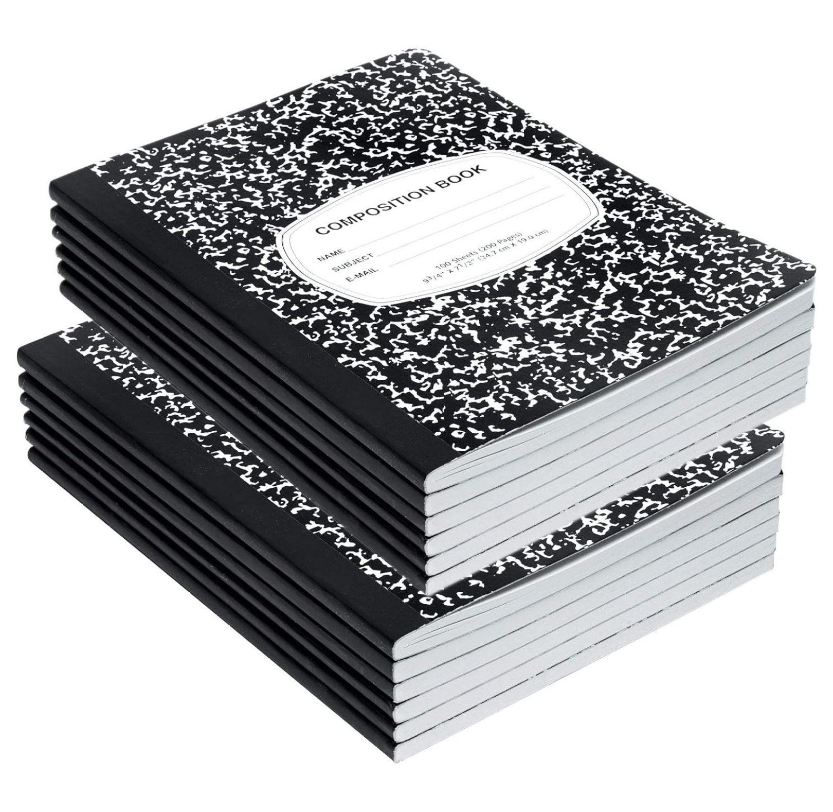 Liuyao Black Marble Composition Notebook, 100 Sheet, ((12 Pack) Wide