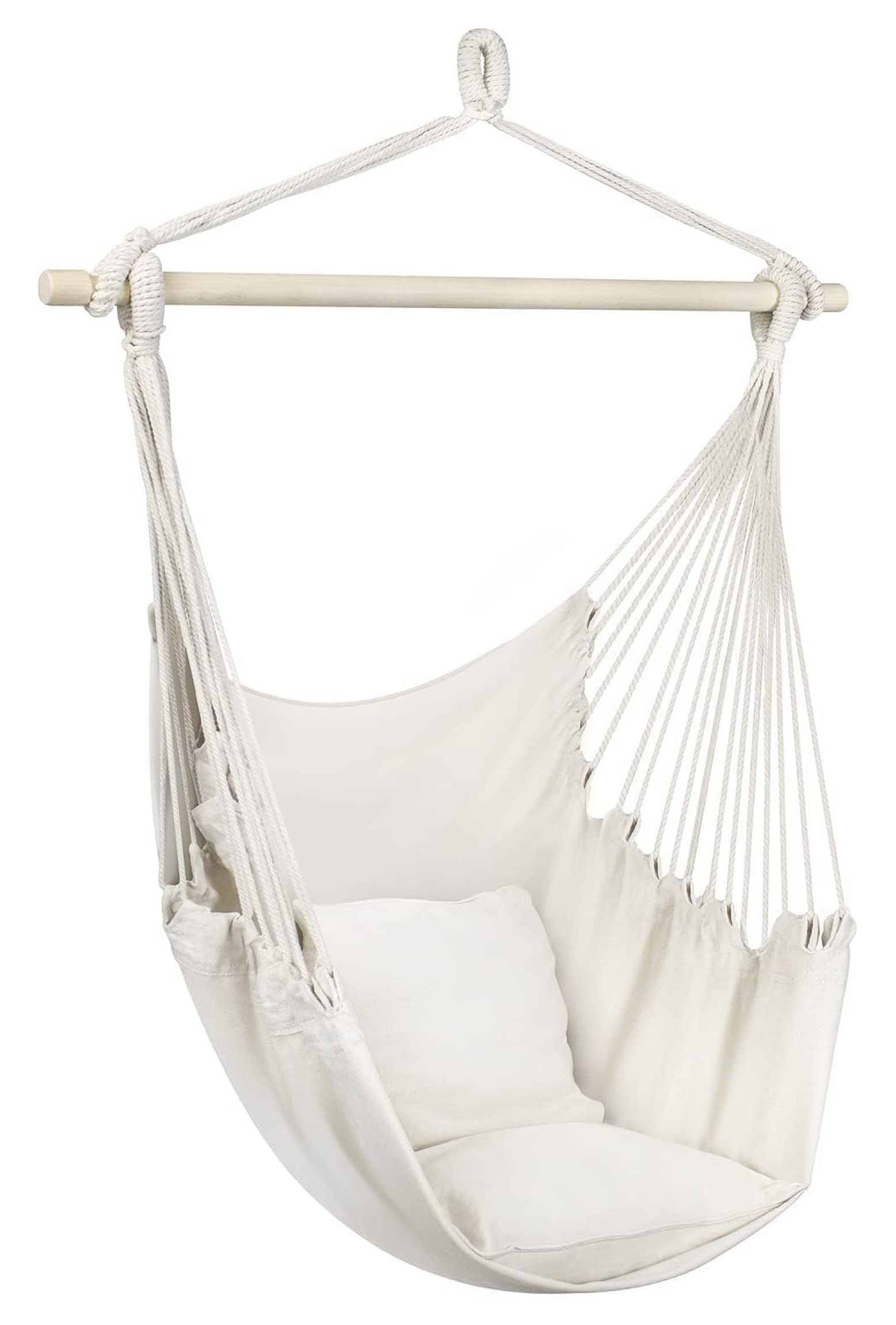 White Cotton Hanging Hammock Chair with Cushions