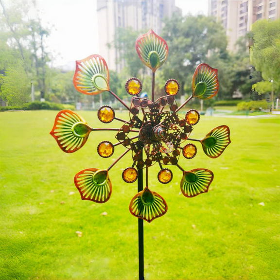 Liuyb Peacock Wind Spinner 90cm Multicolor Metal Gradient Peacock Tail Garden Art