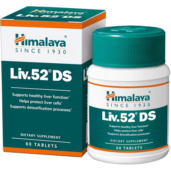 Himalaya Liv 52 DS, 60 Tablets, Herbal Liver Support Supplement for Healthy Liver Function, Detoxification Support, Non-GMO, Gluten-Free, Vegan