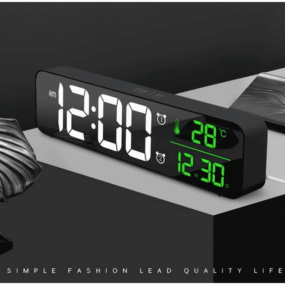 Liv-Digital Clock Large Display, Alarm Clock for Living Room Office Bedroom Decor,LED Corded Electric,Date Temp Display Wall Clock,Automatic Brightness Dimmer Smart Cool Modern Desk Accessories Black