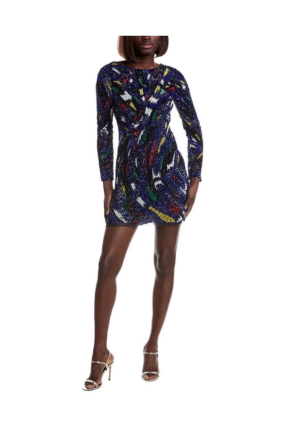 womens  Bianca Beaded Mini Dress, 2, Grey