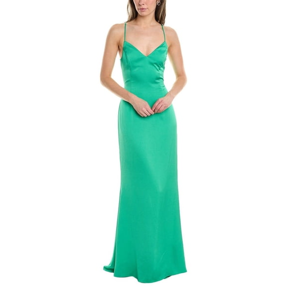Liv Foster womens Hammered Satin Mermaid Gown, 12, Green