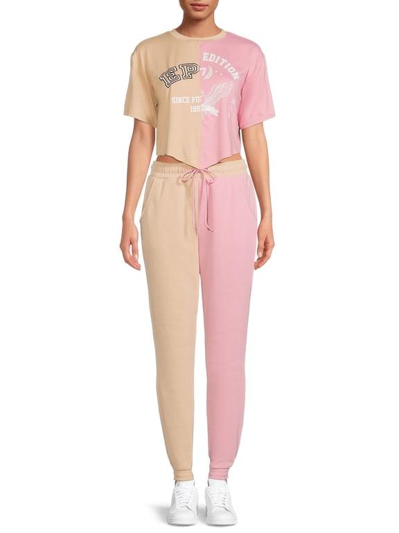 Junior’ Colorblocked Graphic Set with Asymmetrical Top