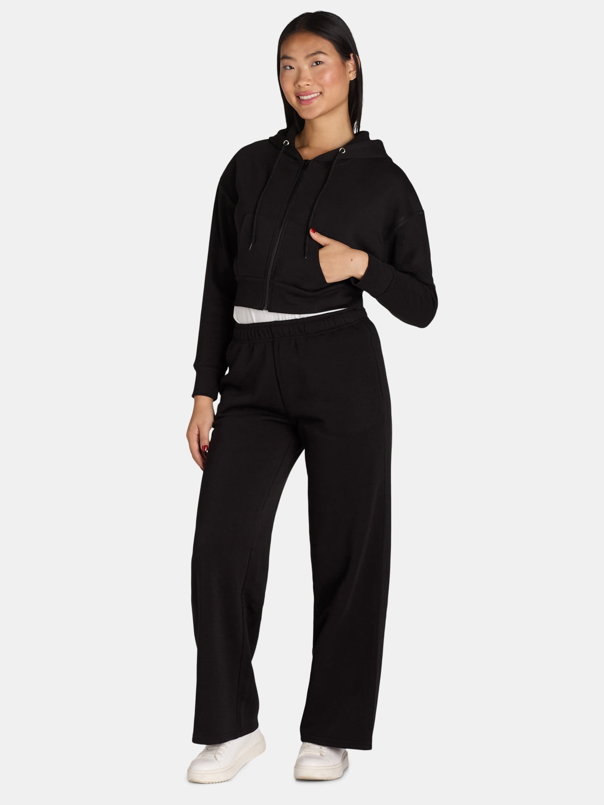 Liv & Lottie Cropped Hoodie and Wide Leg Pants Fleece Set