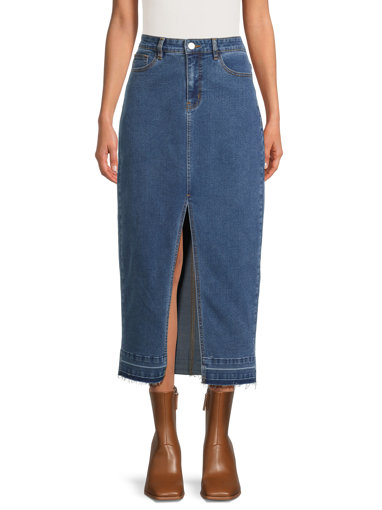 Liv & Lottie Juniors Denim Skirt with Slit, Sizes S-XL - Walmart.com