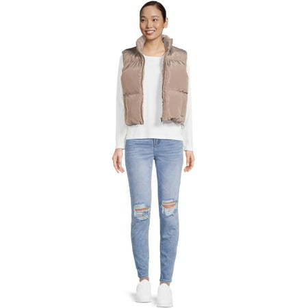 Liv & Lottie Juniors' Faux Faux Shearling Lined Cropped Puffer Vest
