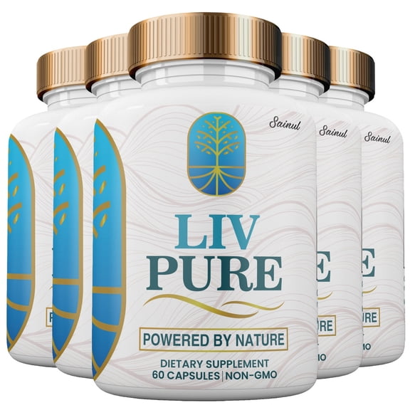 Liv Pure, Liv Pure Powered by Nature, Natural Liver Support Cleanse Recovery Liv Pure Pills, Live Pure Liver Function Extra Strength Official Capsules (5 Pack)