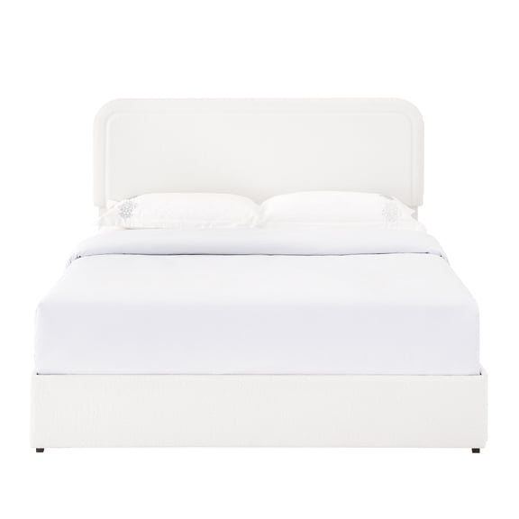 Liv Queen Size Ivory Boucle Upholstered Platform Bed With Patented 4 Drawers Storage, Curved Stitched Tufted Headboard, Wooden Slat Mattress Support, No Box Spring Needed