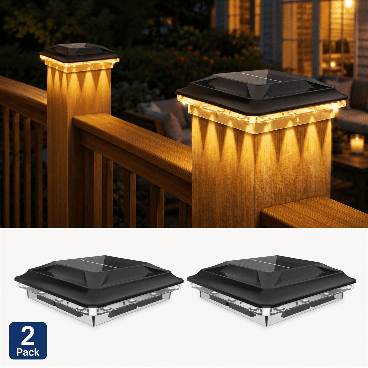 Spots Post Liv- Solar Post Cap Lights, 2 Pack Upgraded 16 LED Spot Lens Outdoor ...
