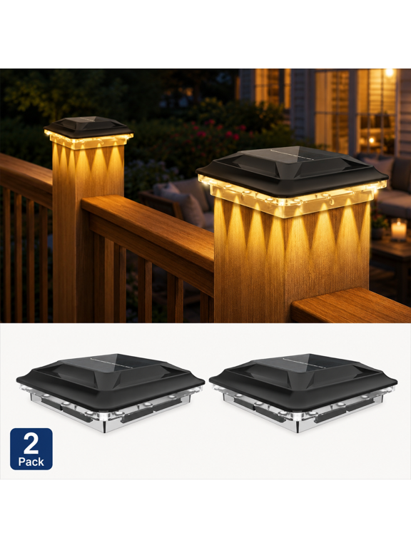 Liv- Solar Post Cap Lights, 2 Pack Upgraded 16 LED Spot Lens Outdoor Post Lights, Waterproof with 3 Color Modes Warm Neutral Cool White, Fit for 3.5x3.5 & 4x4 Vinyl Wooden Posts for Dock Fence Deck