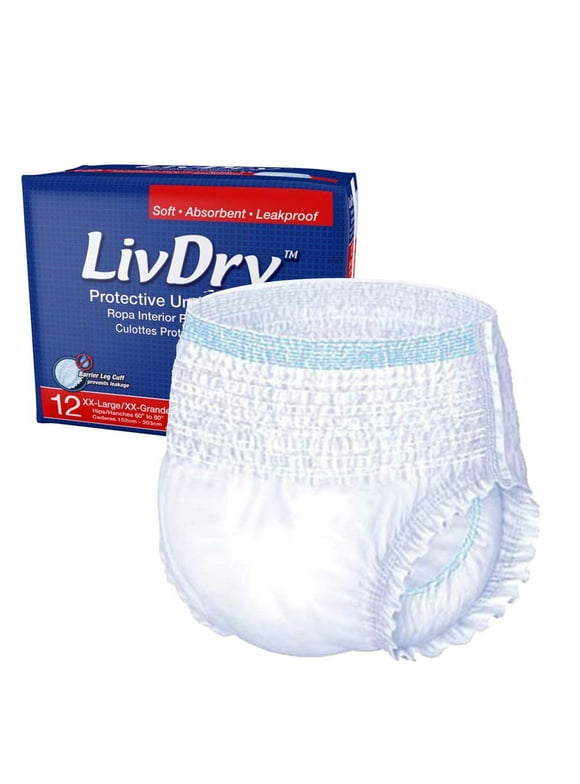 LivDry 2XL Adult Diapers for Women and Men, Extra Comfort Incontinence Underwear, High Absorbing