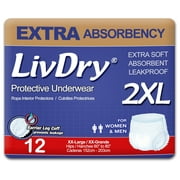 LivDry 2XL Adult Diapers for Women and Men, Leak Guard Incontinence Underwear, Extra Absorbing (XX-Large, 12-Pack)
