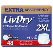 LivDry 2XL Adult Diapers for Women and Men, Leak Guard Incontinence Underwear, Extra Absorbing (XX-Large, 48-Pack)