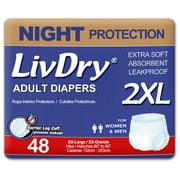 LivDry 2XL Overnight Adult Diapers for Women and Men, Max Protection Incontinence Underwear (XX-Large, 48-Pack)