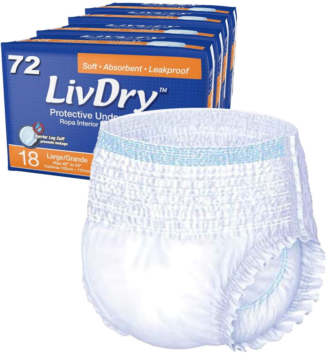 LivDry XL Adult Diapers for Women and Men, Extra Comfort Incontinence  Underwear, High Absorbing (X-Large, 56-Pack) 