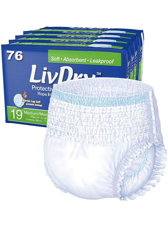 LivDry Adult Diapers for Women and Men, Extra Comfort Incontinence Underwear, High Absorbing (Medium, 76-Pack)