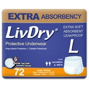 LivDry Adult Diapers for Women and Men, Leak Guard Incontinence Underwear, Extra Absorbing (Large, 72-Pack)
