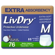 LivDry Adult Diapers for Women and Men, Leak Guard Incontinence Underwear, Extra Absorbing (Medium, 76-Pack)