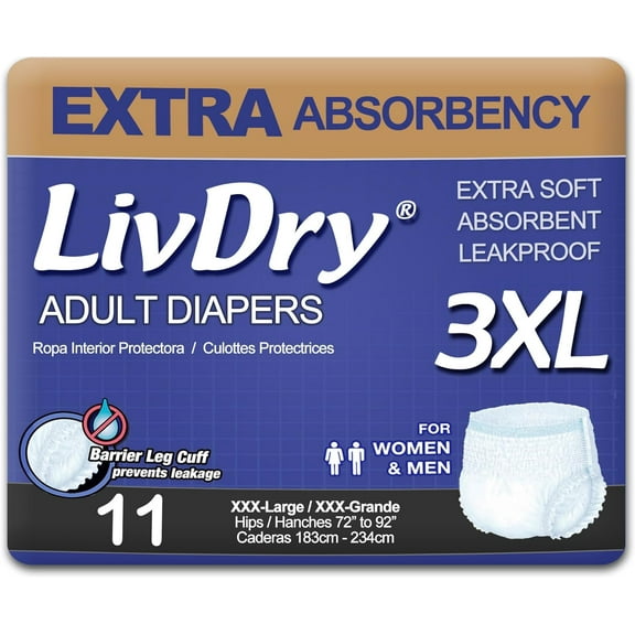 LivDry Adult Incontinence Underwear, Extra Absorbency Adult Diapers, Leak Protection (XXX-Large (11 Count))