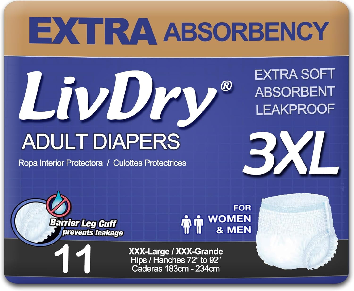 Livdry Adult Xl Incontinence Underwear Extra Absorbency Adult Diapers Leak Protection X Large 8590