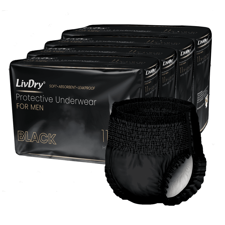 LivDry BLACK Mens Adult Incontinence Underwear, Supreme Comfort Absorbency  (X-Large, 44-Pack) 