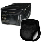 LivDry BLACK Mens Adult Incontinence Underwear, Supreme Comfort Absorbency X-Large, 44-Pack