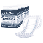 LivDry High Absorbency Pad Insert for Incontinence Briefs and Adult Diapers, Women and Men Hyper 2400, 72-Pack