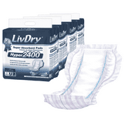 LivDry High Absorbency Pad Insert for Incontinence Briefs and Adult Diapers, Women and Men (Hyper 2400, 72-Pack)