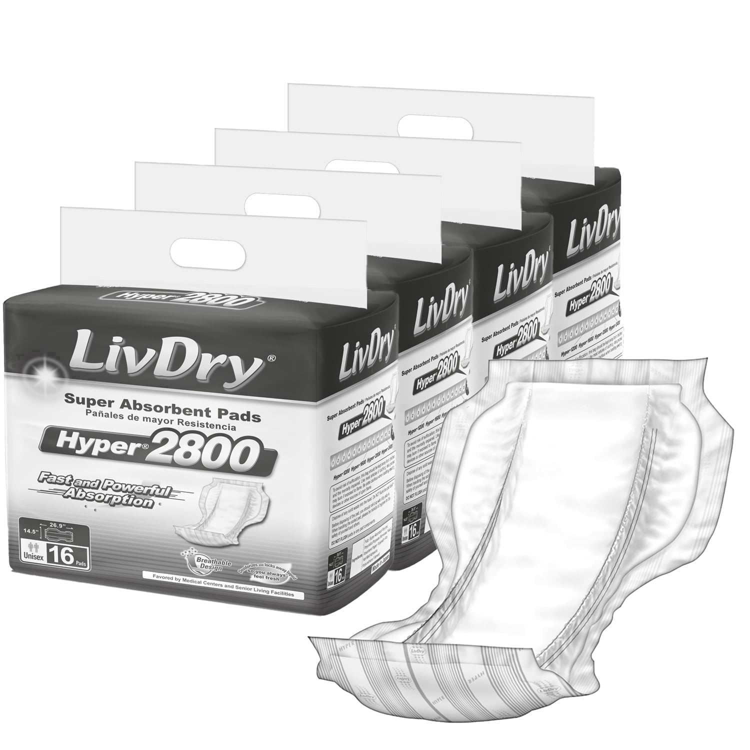LivDry High Absorbency Pad Insert for Incontinence Briefs and Adult ...