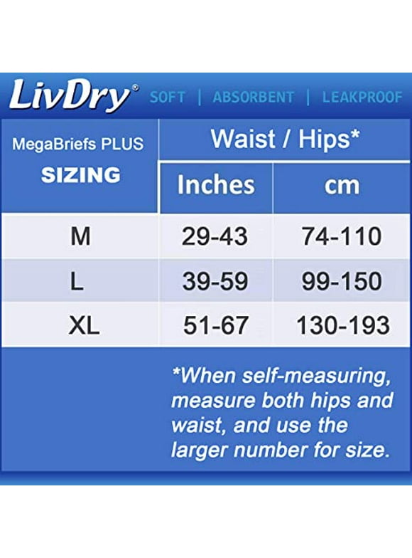 LivDry MegaBriefs, Adult Briefs with Tabs, Super Absorbent Incontinence Underwear, High Absorbency with Leak Cuff Protection, Large, 16-Pack