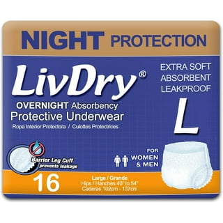 LivDry Womens Adult Incontinence Underwear, Purple Flowers, Super Comfort  Absorbency (Large, 15-Pack) 