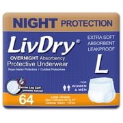 LivDry Overnight Adult Diapers for Women and Men, Max Protection Incontinence Underwear Large, 64-Pack