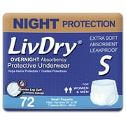 LivDry Overnight Adult Diapers for Women and Men, Max Protection Incontinence Underwear (Small, 72-Pack)