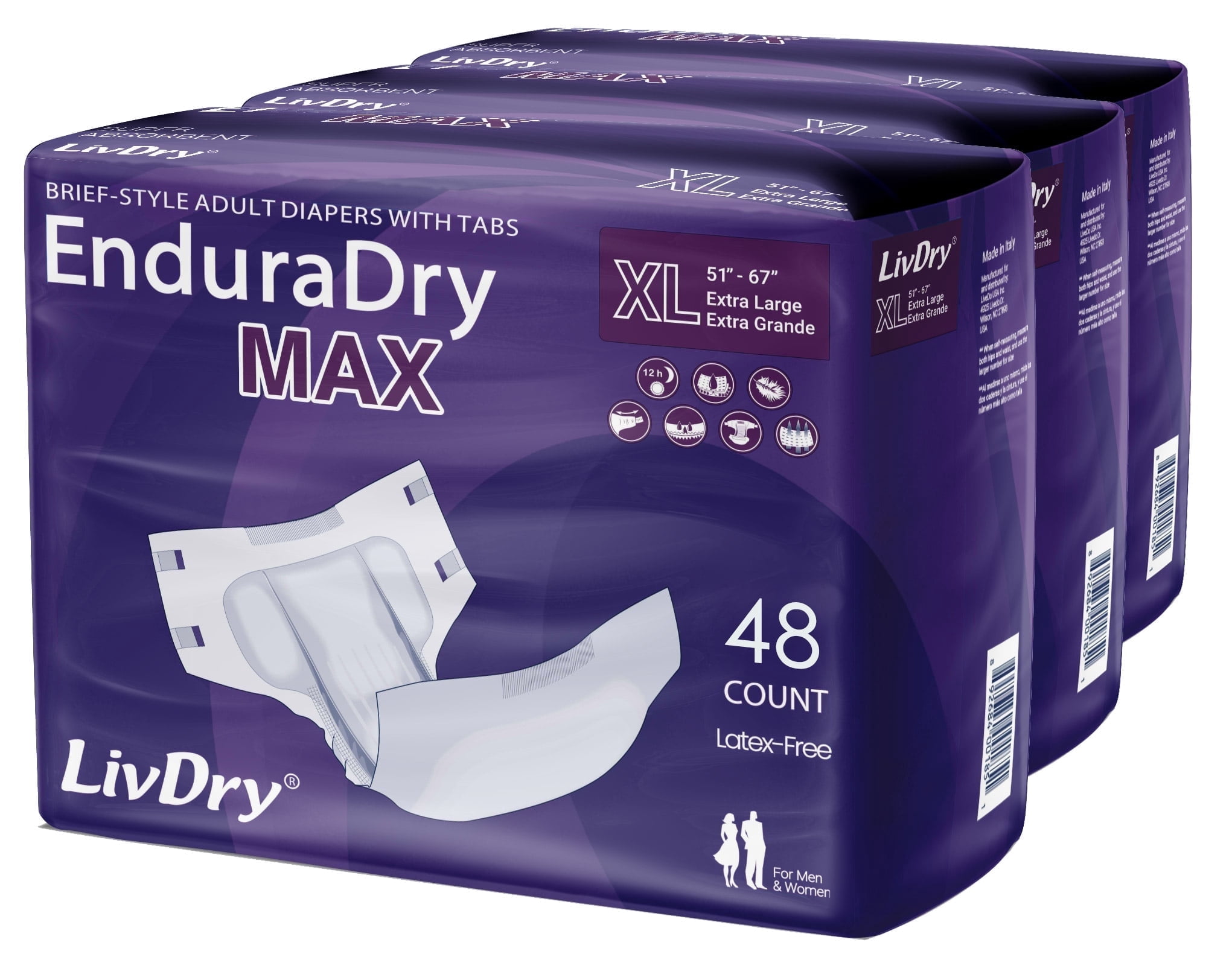 LivDry, Super Absorbent Adult Diapers with Tabs, 16 Pack, Size L
