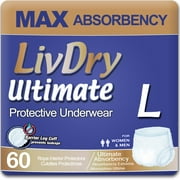 LivDry Ultimate Adult Diapers for Women and Men, Max Absorbency Incontinence Underwear (Large, 60-Pack)