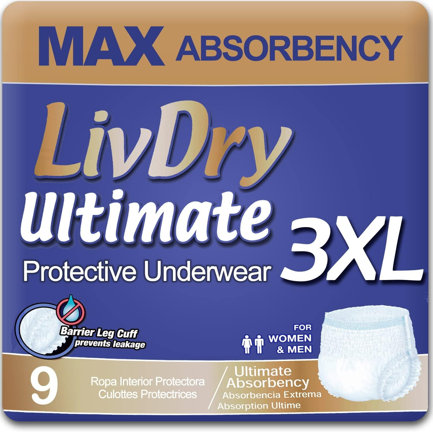 LivDry Unisex Adult Incontinence Underwear, Ultimate Comfort Absorbency  (X-Large, 48-Pack) 
