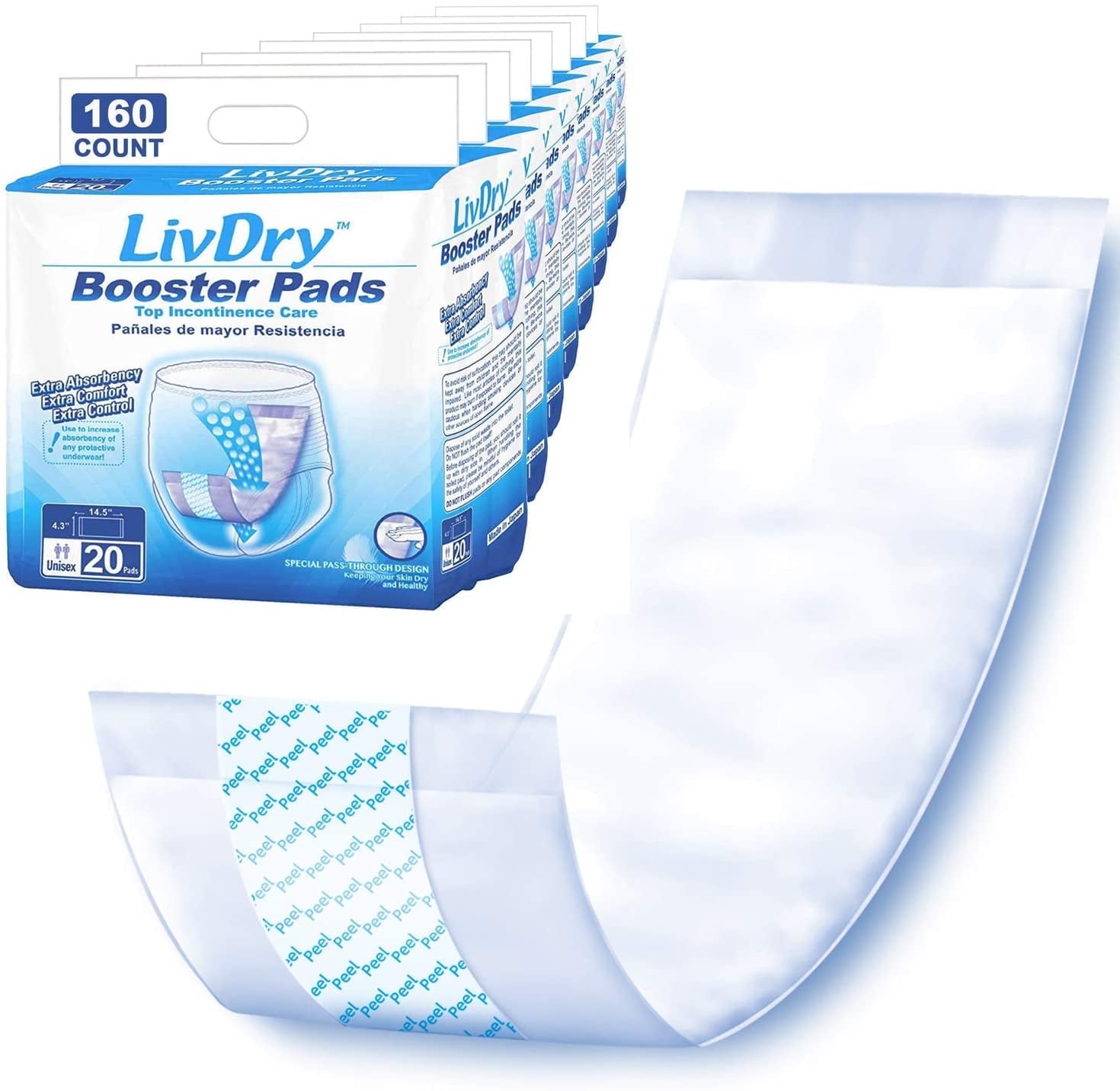 LivDry Unisex Incontinence Booster Pads | Extra Absorbent | Disposable Passthrough Pad (160-Pack)