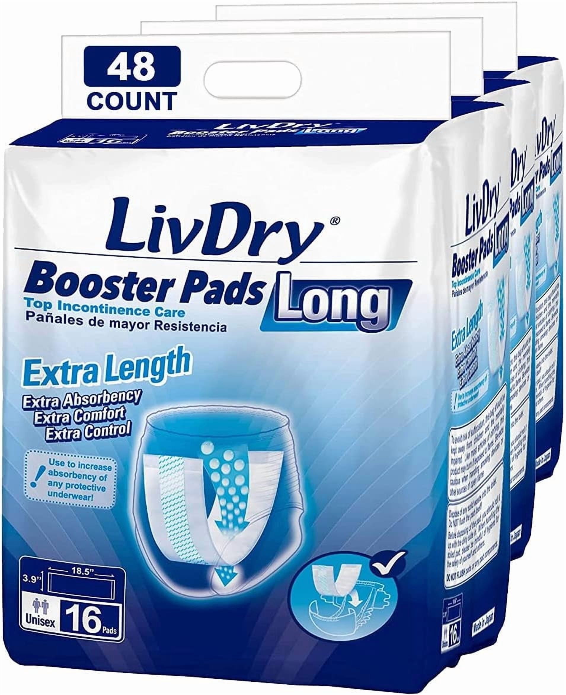 LivDry Unisex Incontinence Booster Pads | Extra Absorbent | Disposable Passthrough Pad | Long Length (48-Pack)