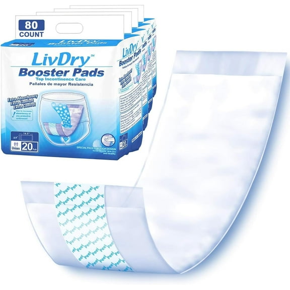 LivDry Unisex Incontinence Booster Pads | Extra Absorbent Passthrough Pad | Regular Length (80-Pack)