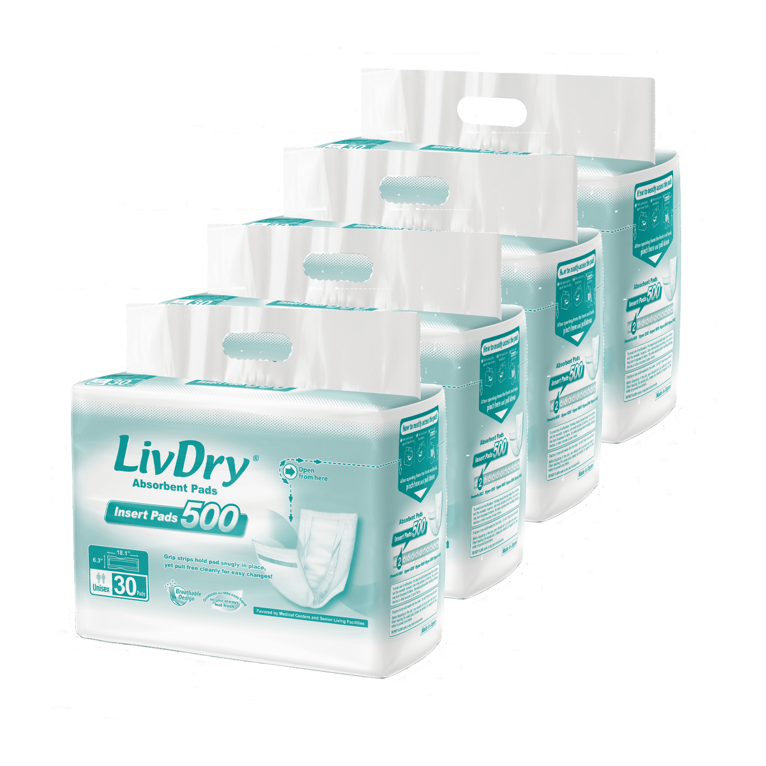 LivDry Unisex Incontinence Pad | Super Absorbent + Odor Control (Insert Pad for Protective Underwear, 240-Pack)